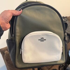 Coach Men's Olive and White Leather Backpack